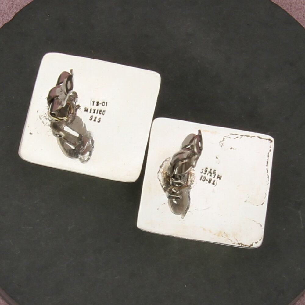 taxco mexico sterling silver vintage concave square clip-on earrings - Picture 3 of 3